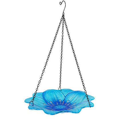 Blue Decorative Hanging Glass Flower Bird Bath - 10 Inch Vibrant Outdoor Garden Accent Tristar Online