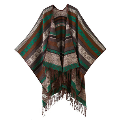 Green Elegant Jacquard Knit Shawl Wrap - Versatile Oversized Scarf (150cm x 130cm) Tristar Online