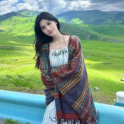 Blue Elegant Jacquard Knit Shawl Wrap - Versatile Oversized Scarf (150cm x 130cm) Tristar Online