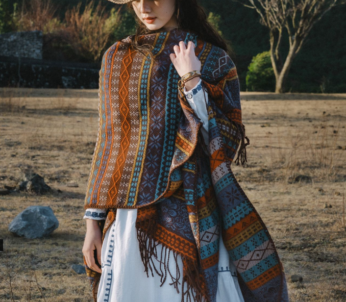 Blue Elegant Jacquard Knit Shawl Wrap - Versatile Oversized Scarf (150cm x 130cm) Tristar Online