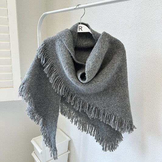 Grey Elegant Knit Scarf Shawl with Tassels - Versatile Warm Wrap (65cm x 175cm) Tristar Online