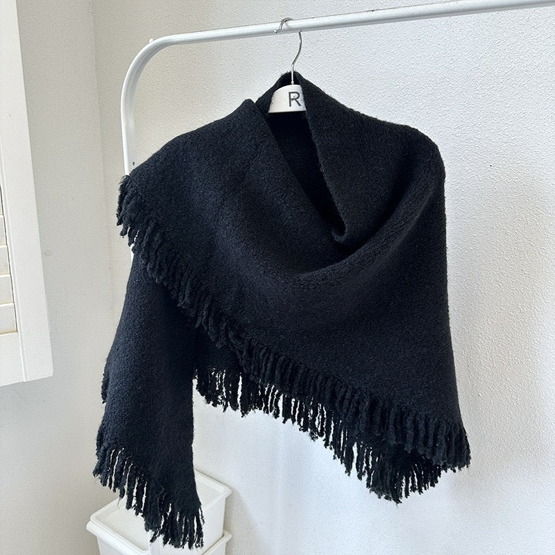 Black Elegant Knit Scarf Shawl with Tassels - Versatile Warm Wrap (65cm x 175cm) Tristar Online