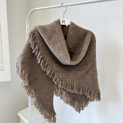 Coffee Elegant Knit Scarf Shawl with Tassels - Versatile Warm Wrap (65cm x 175cm) Tristar Online