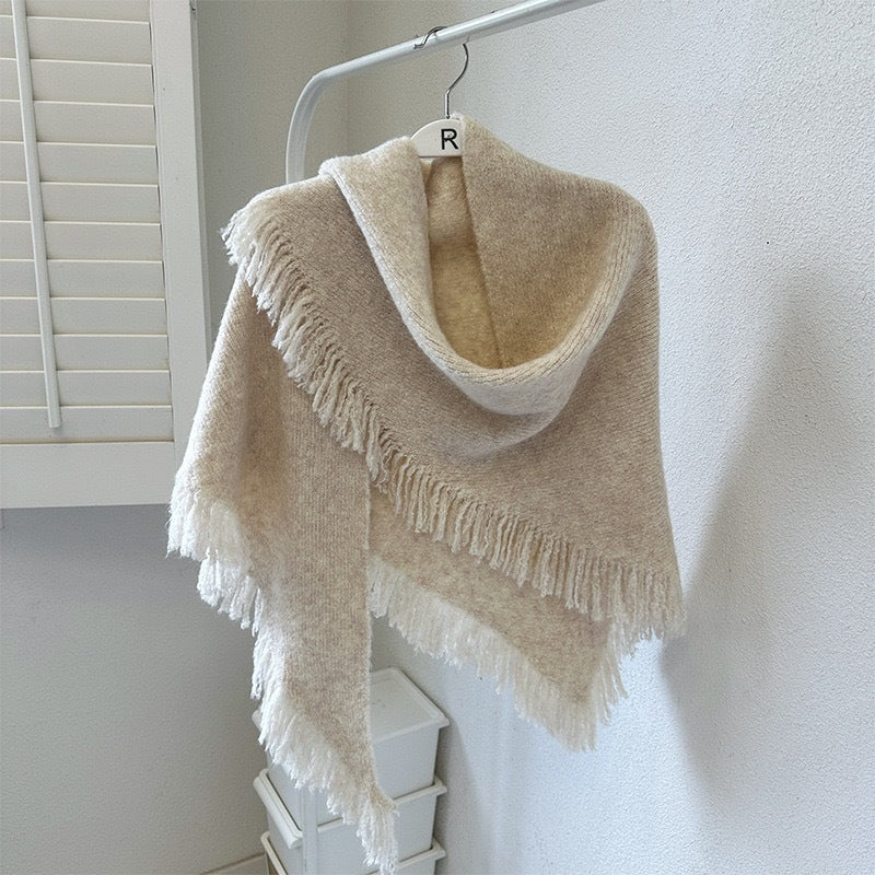 Beige Elegant Knit Scarf Shawl with Tassels - Versatile Warm Wrap (65cm x 175cm) Tristar Online