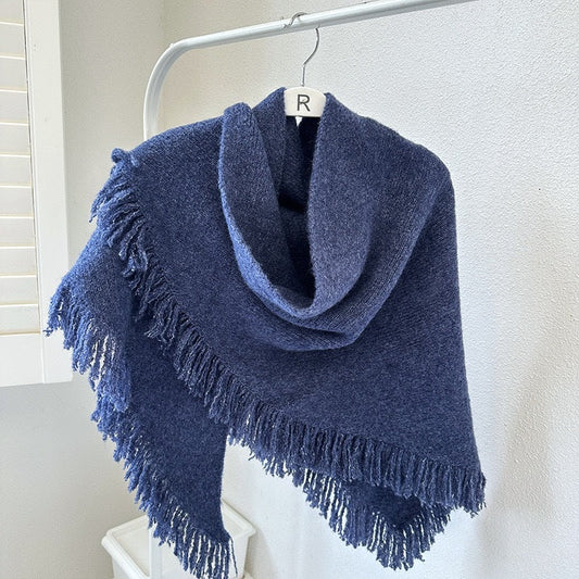 Navy Blue Elegant Knit Scarf Shawl with Tassels - Versatile Warm Wrap (65cm x 175cm) Tristar Online