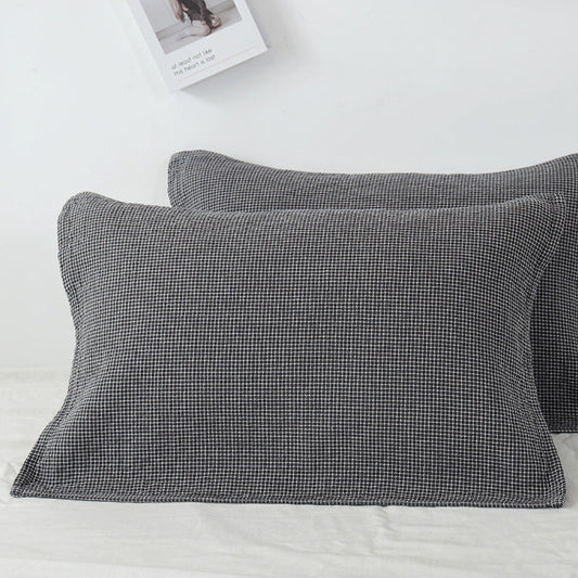 Grey Breathable 4-Layer Cotton Gauze Pillow Towel Pair - Japanese Style Grid (52x75cm) Tristar Online