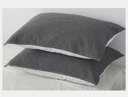 Grey Breathable 4-Layer Cotton Gauze Pillow Towel Pair - Japanese Style Grid (52x75cm) Tristar Online