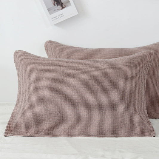 Brown Breathable 4-Layer Cotton Gauze Pillow Towel Pair - Japanese Style Grid (52x75cm) Tristar Online