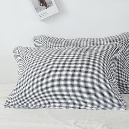 White Breathable 4-Layer Cotton Gauze Pillow Towel Pair - Japanese Style Grid (52x75cm) Tristar Online