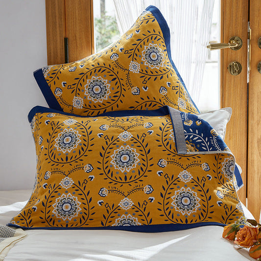 Single Yellow Flower Butterfly Pillow Towel Premium Cotton Gauze Pillow Towel Pair - Simple Nordic Style (52x75cm) Tristar Online