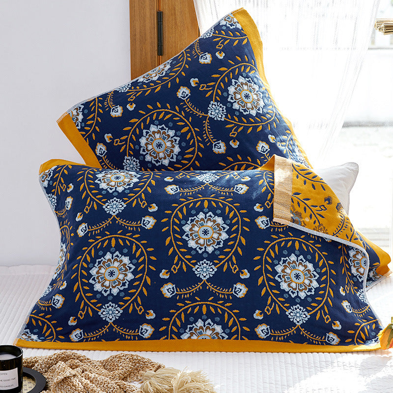 Single Blue Flower Butterfly Pillow Towel Premium Cotton Gauze Pillow Towel Pair - Simple Nordic Style (52x75cm) Tristar Online
