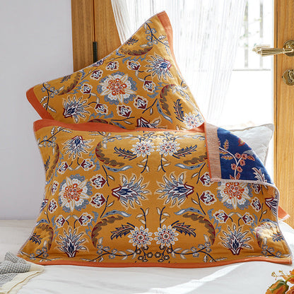 Single Yellow Floral Pillow Towel Premium Cotton Gauze Pillow Towel Pair - Simple Nordic Style (52x75cm) Tristar Online
