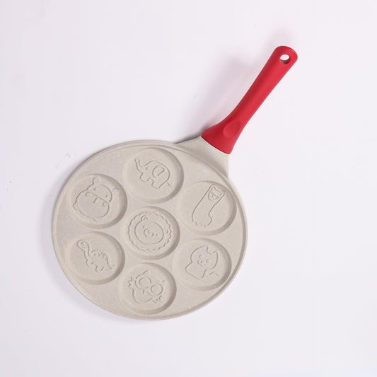 Beige Cartoon + Red Handle (Gas Model) Non-Stick Pancake Pan - 7-Hole Fun Shapes Breakfast Griddle (27cm) Tristar Online