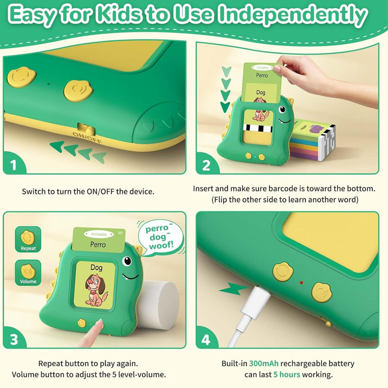 Little Blue Dinosaur [112 cards] Bilingual Early Learning Flash Card Reader - Interactive Audio Toy for Toddlers Tristar Online