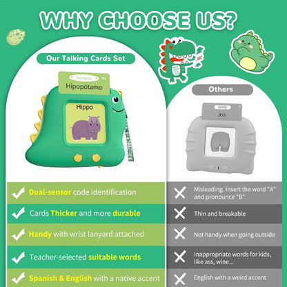 Little Green Dinosaur Spanish & English Bilingual Flash Card Reader - Interactive Audio Learning Toy (112 Cards) Tristar Online