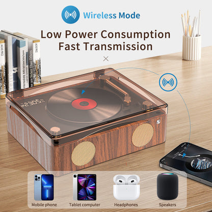 Retro Turntable Style Bluetooth Speaker & CD Player with Display - USB Rechargeable Tristar Online