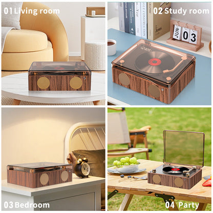 Retro Turntable Style Bluetooth Speaker & CD Player with Display - USB Rechargeable Tristar Online