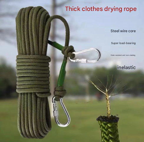 Green With Wire Core Heavy Duty Adjustable Clothesline Set (4 Pack) - 15m Steel Wire Core Nylon Rope with Hooks for Outdoor & Camping Tristar Online