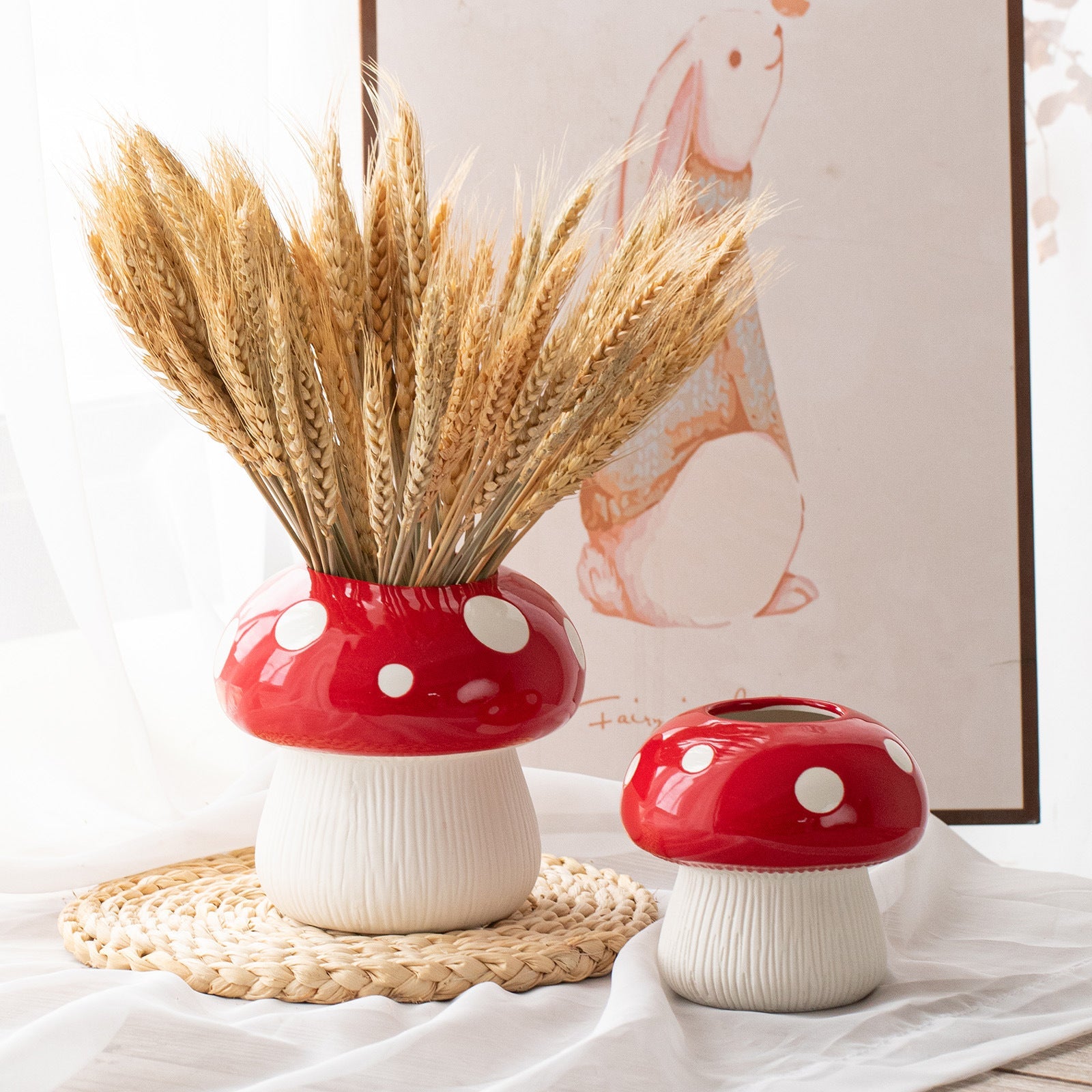 Middle Size Red Whimsical Ceramic Mushroom Vase - Decorative Floral & Hydroponic Planter Tristar Online