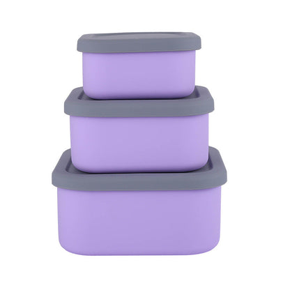 Purple 3-Piece Stackable Silicone Food Storage Container Set - Microwave Safe Lunch Boxes (300/700/1300ml) Tristar Online