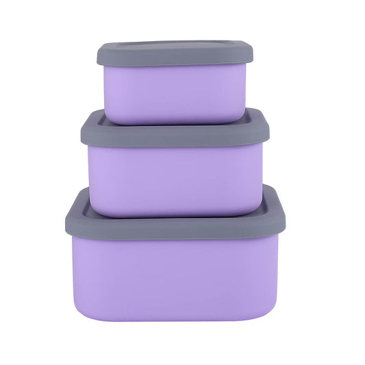Purple 3-Piece Stackable Silicone Food Storage Container Set - Microwave Safe Lunch Boxes (300/700/1300ml) Tristar Online