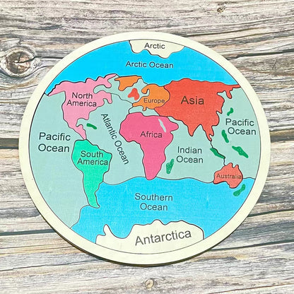 Wooden Seven Continents Puzzle - Colorful World Map Jigsaw for Early Geography Learning Tristar Online