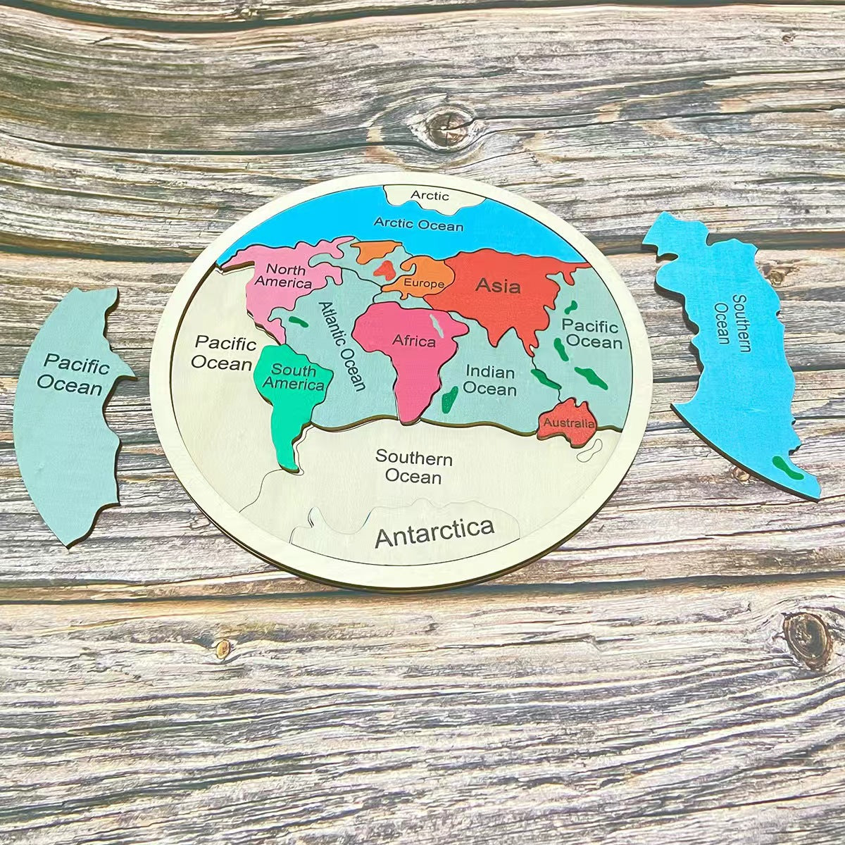 Wooden Seven Continents Puzzle - Colorful World Map Jigsaw for Early Geography Learning Tristar Online