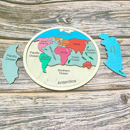 Wooden Seven Continents Puzzle - Colorful World Map Jigsaw for Early Geography Learning Tristar Online