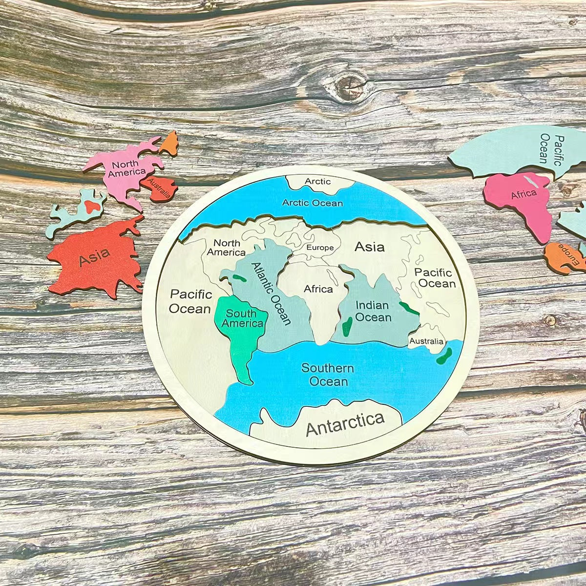 Wooden Seven Continents Puzzle - Colorful World Map Jigsaw for Early Geography Learning Tristar Online