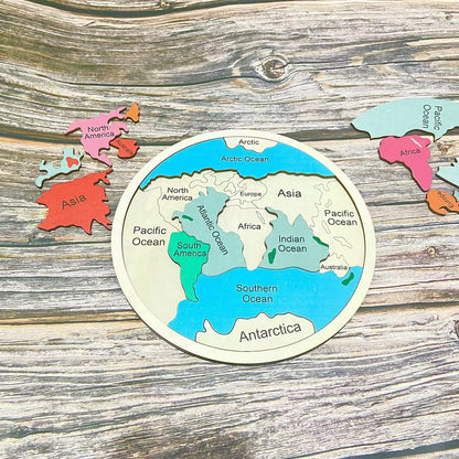 Wooden Seven Continents Puzzle - Colorful World Map Jigsaw for Early Geography Learning Tristar Online