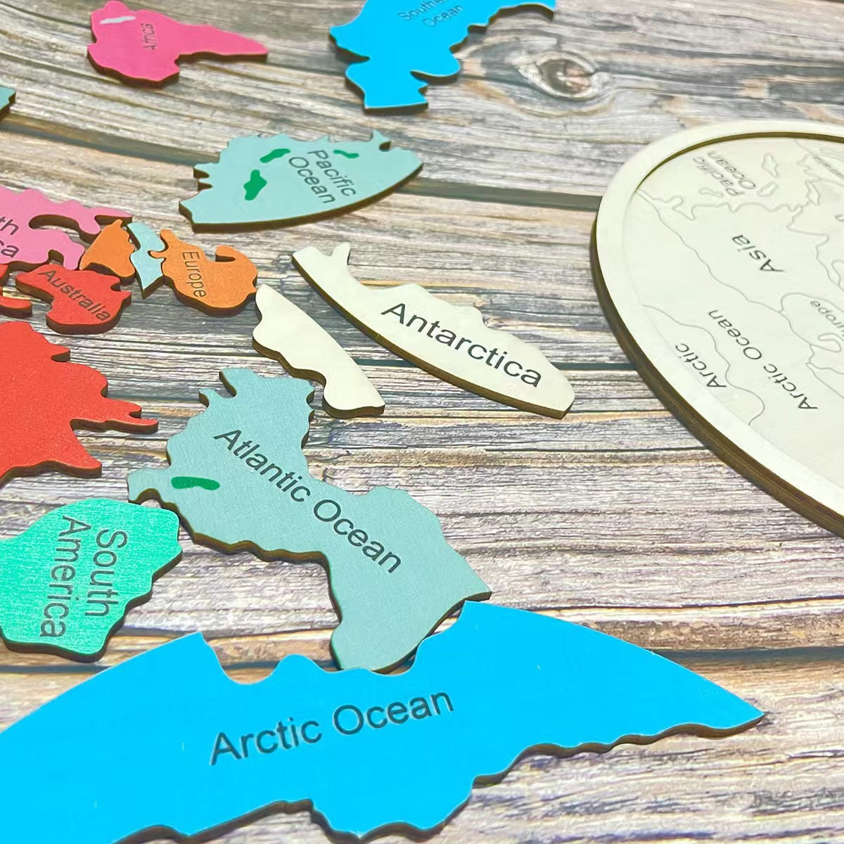 Wooden Seven Continents Puzzle - Colorful World Map Jigsaw for Early Geography Learning Tristar Online