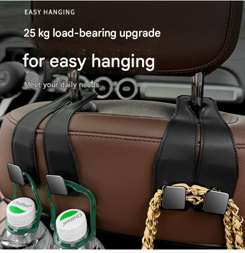 Grey Heavy Duty Car Headrest Hooks (Set of 4 Units) - PU Leather Seat Back Organizer Hangers Tristar Online