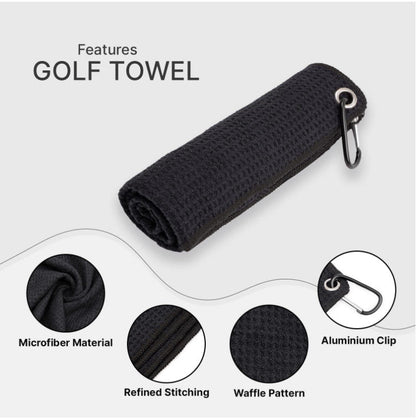 Black Microfiber Waffle Weave Golf Towel Set - 4 Pack (40x60cm) - Ultra Absorbent & Quick Drying Tristar Online