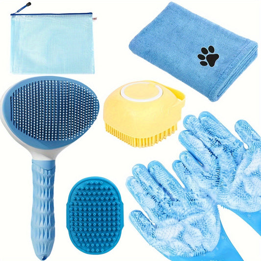 Blue 6-Piece Dog Grooming Bath Set - Absorbent Microfiber Towels & Wash Mitts for Shiny Coats Tristar Online