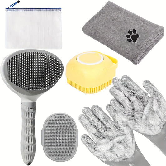 Grey 6-Piece Dog Grooming Bath Set - Absorbent Microfiber Towels & Wash Mitts for Shiny Coats Tristar Online