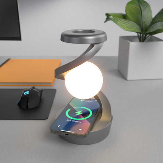 Grey-Black Modern Levitating LED Desk Lamp with Wireless Phone Charger - Spiral Design Atmosphere Light Tristar Online