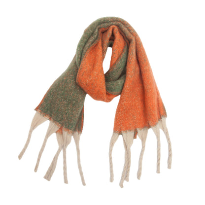 Orange Plush Gradient Winter Scarf Shawl - Thick Textured Circle Yarn with Chunky Tassels - 185cm x 40cm Tristar Online