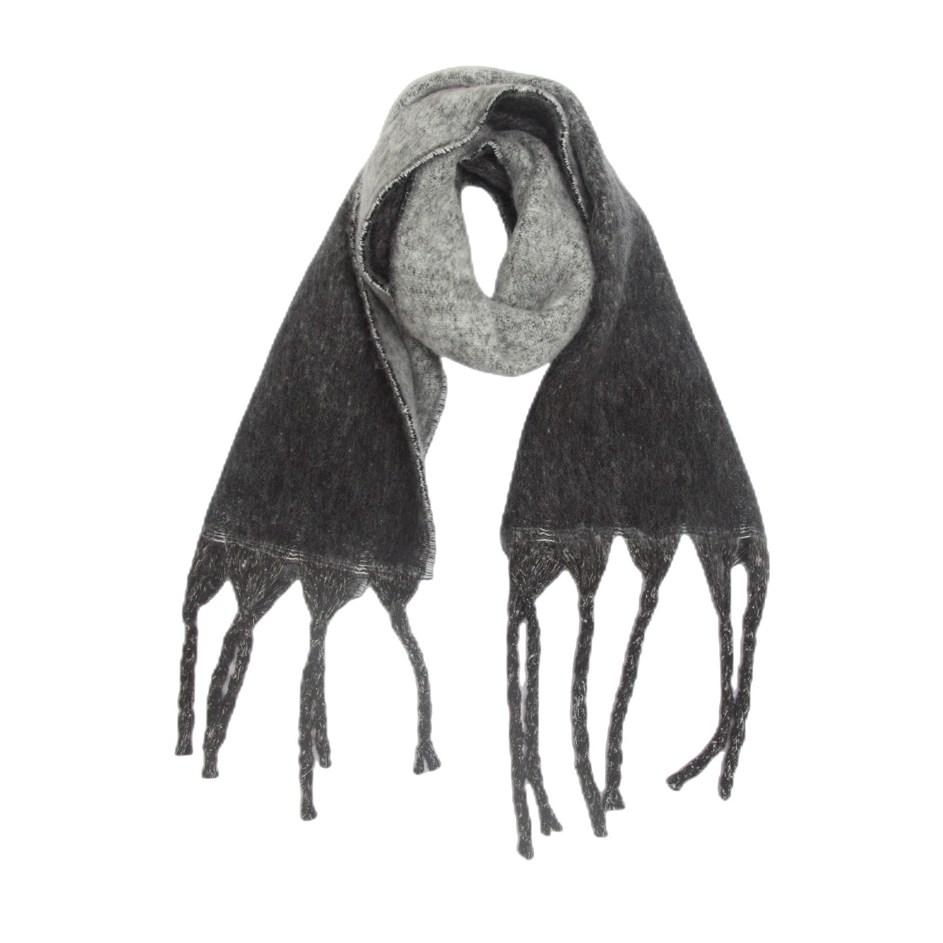 Black Plush Gradient Winter Scarf Shawl - Thick Textured Circle Yarn with Chunky Tassels - 185cm x 40cm Tristar Online