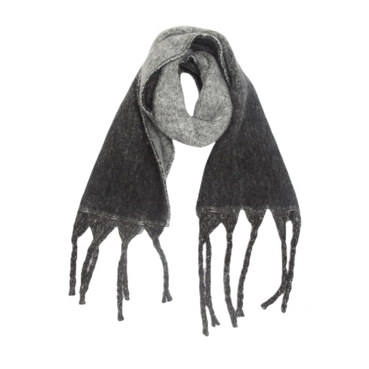 Black Plush Gradient Winter Scarf Shawl - Thick Textured Circle Yarn with Chunky Tassels - 185cm x 40cm Tristar Online