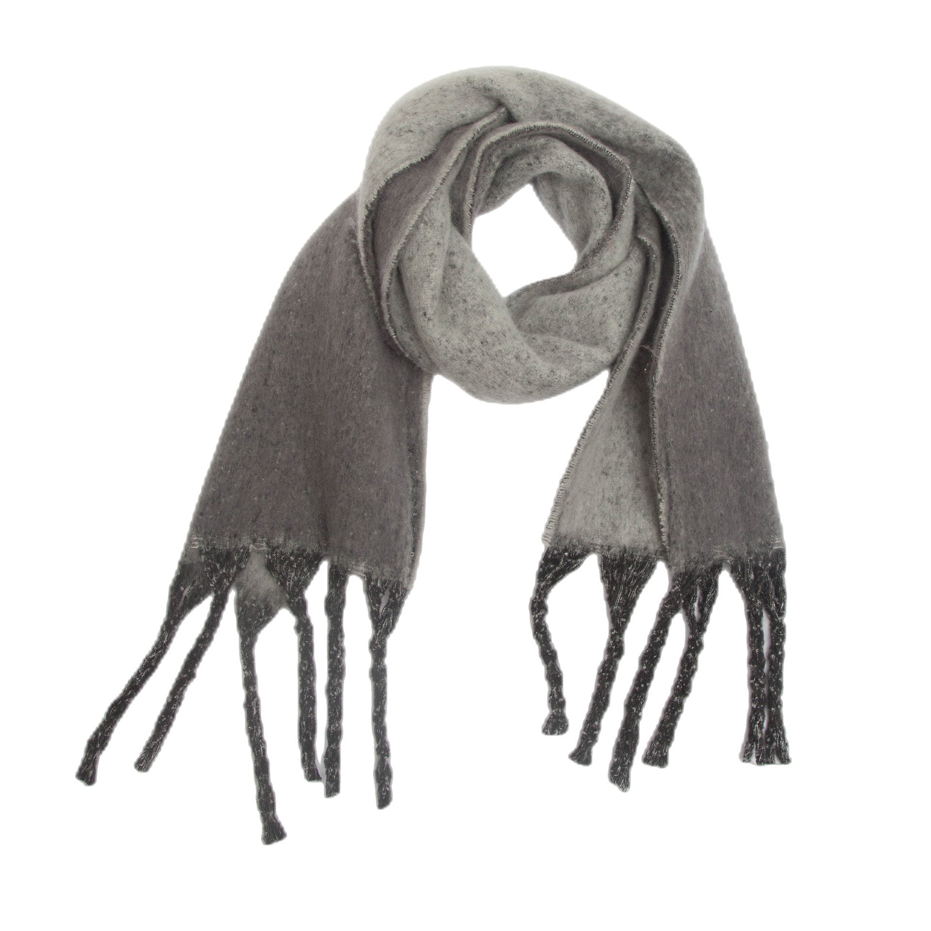 Grey Plush Gradient Winter Scarf Shawl - Thick Textured Circle Yarn with Chunky Tassels - 185cm x 40cm Tristar Online