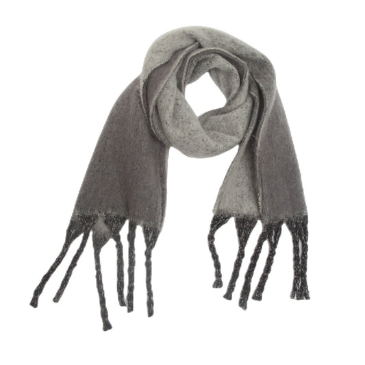 Grey Plush Gradient Winter Scarf Shawl - Thick Textured Circle Yarn with Chunky Tassels - 185cm x 40cm Tristar Online