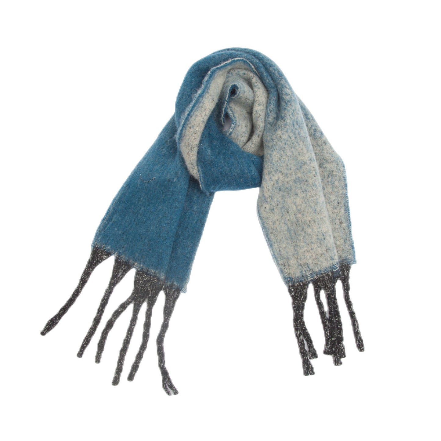 Blue Plush Gradient Winter Scarf Shawl - Thick Textured Circle Yarn with Chunky Tassels - 185cm x 40cm Tristar Online