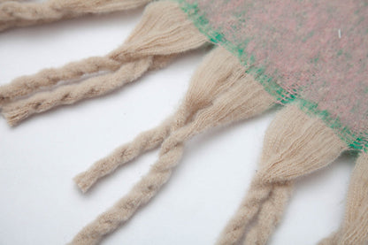 Green-beige Plush Gradient Winter Scarf Shawl - Thick Textured Circle Yarn with Chunky Tassels - 185cm x 40cm Tristar Online
