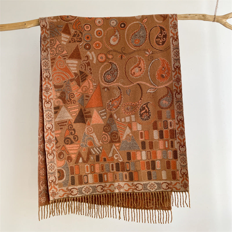 Khaki Bohemian Paisley Print Scarf - Large Lightweight Shawl Wrap - 200cm x 65cm Tristar Online