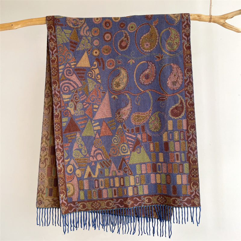 Light Blue Bohemian Paisley Print Scarf - Large Lightweight Shawl Wrap - 200cm x 65cm Tristar Online