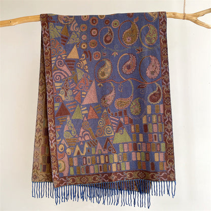 Light Blue Bohemian Paisley Print Scarf - Large Lightweight Shawl Wrap - 200cm x 65cm Tristar Online
