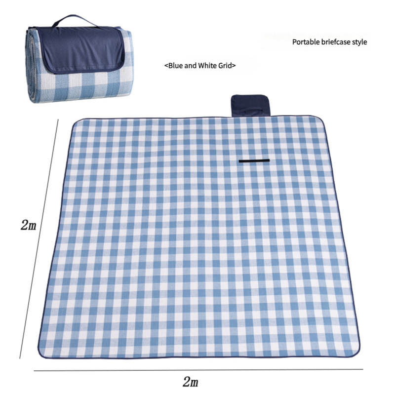 Waterproof Foldable Picnic Blanket with Handle - 2x2m Blue and white checkered Tristar Online