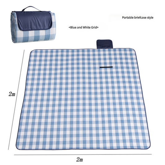 Waterproof Foldable Picnic Blanket with Handle - 2x2m Blue and white checkered Tristar Online