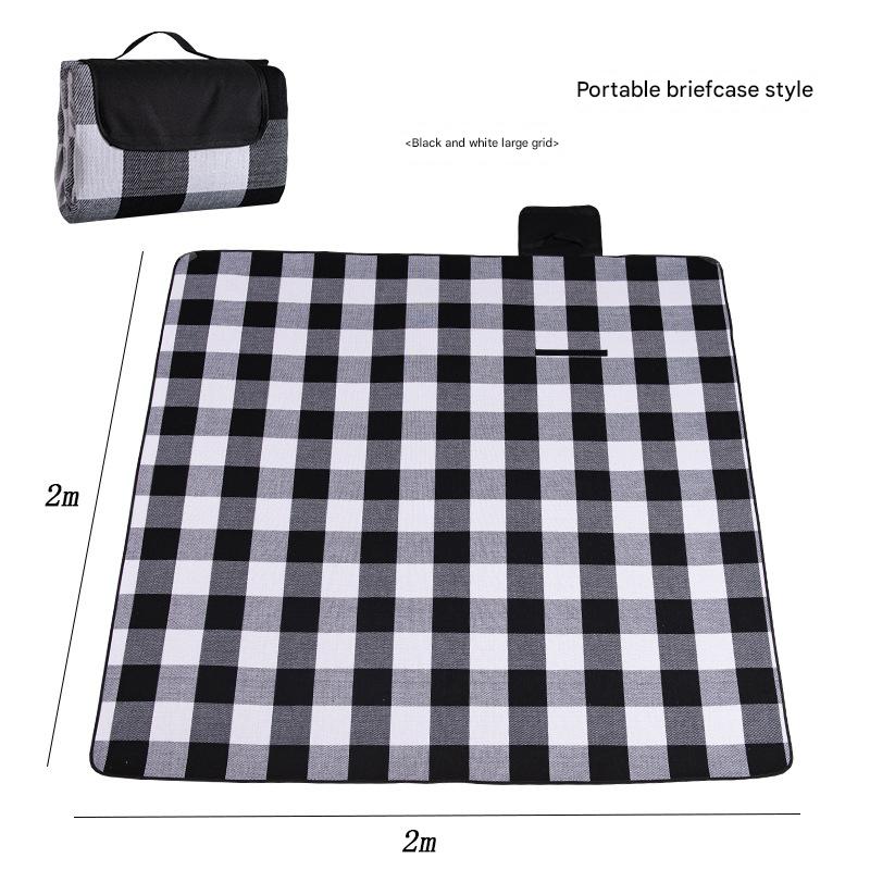 Waterproof Foldable Picnic Blanket with Handle - 2x2m Black and white large grid Tristar Online