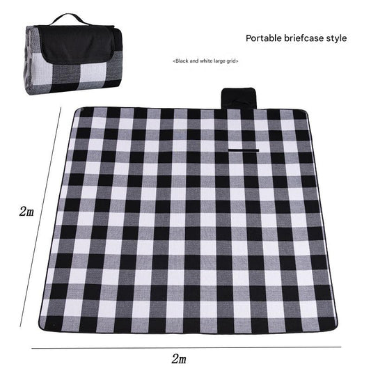 Waterproof Foldable Picnic Blanket with Handle - 2x2m Black and white large grid Tristar Online